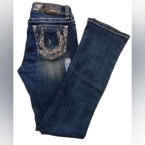 Grace in LA Women's Western Horseshoe Embroidered Stonewashed Easy Fit Size:27